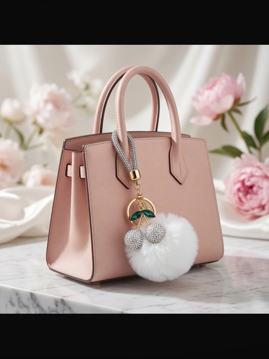 Accessories - White Cherry Pom Pom Bag Charm Wristlet Keychain